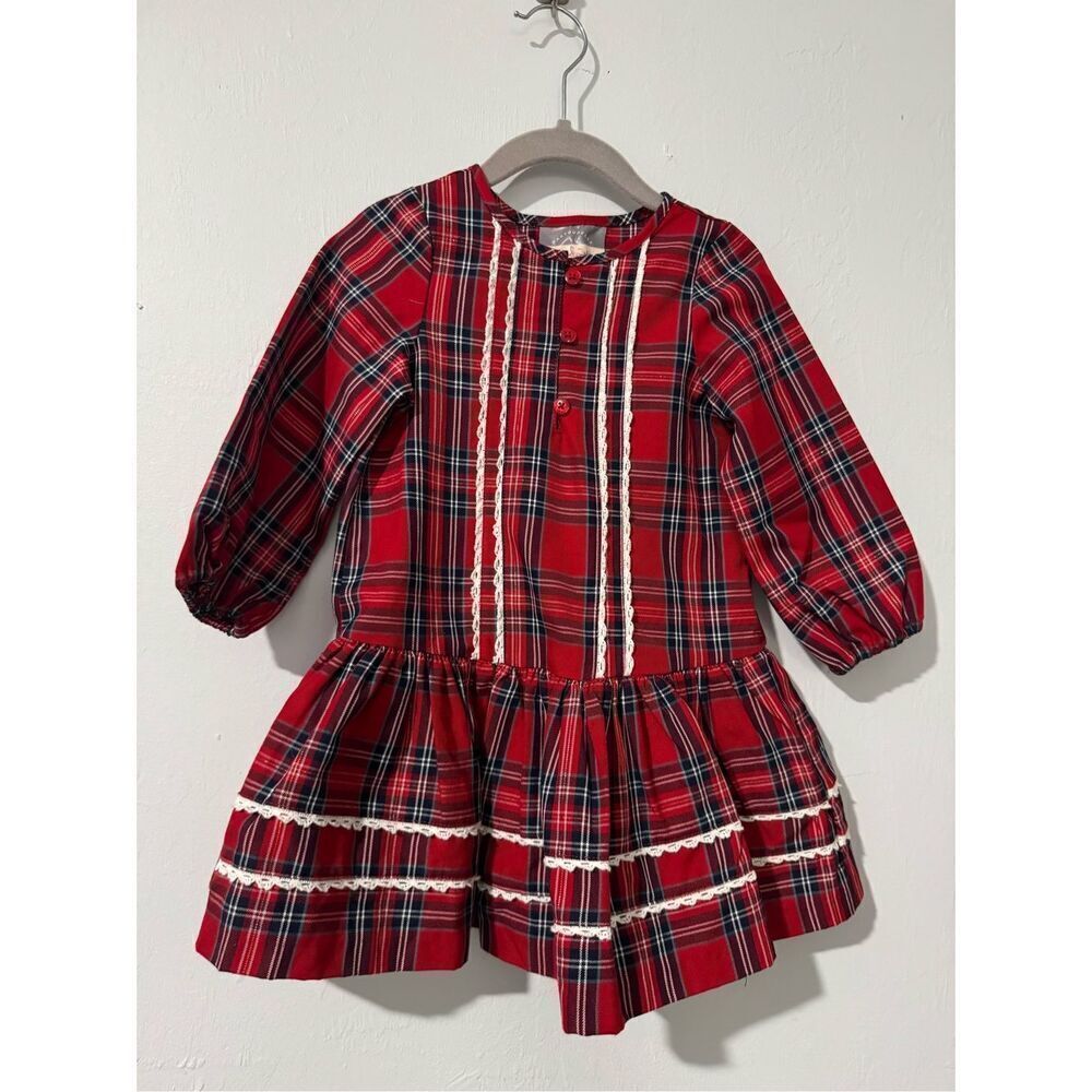 Pippa & Julie plaid dress white trim little girl dress 3T